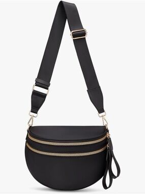 Black Bum Bag Crossbody Bag with Wide Adjustable Strap